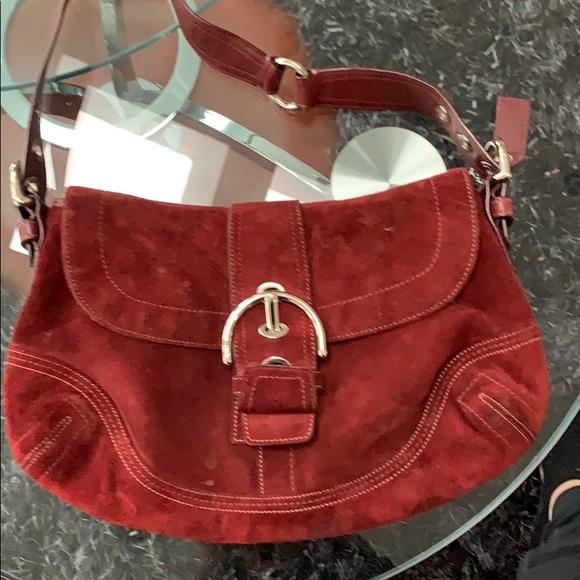 red suede coach purse